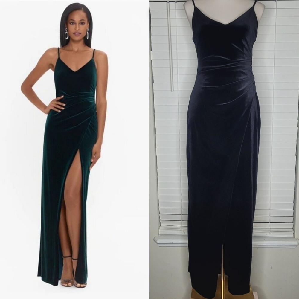 NWT Betsy & Adam Sz 4 Maritza Black Velvet Gown Black Tie Dark Romance Goth Ball